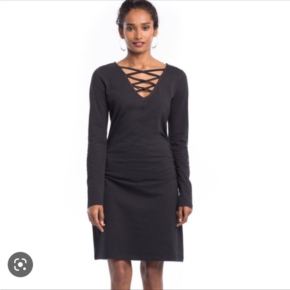 Synergy organic clothing clothing cross my heart dress jet black, small nwt